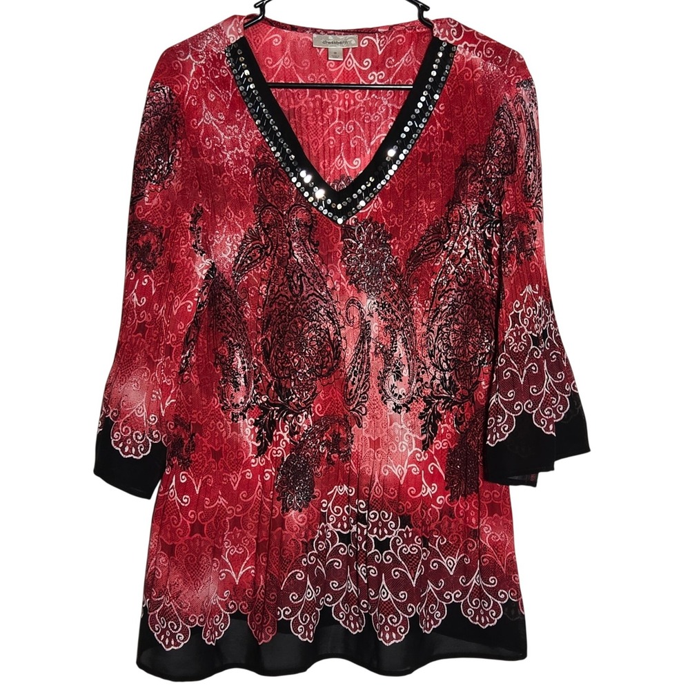 Dressbarn Womens Paisley Bell Sleeve Top Medium Whimsigoth Boho Fairy Grunge